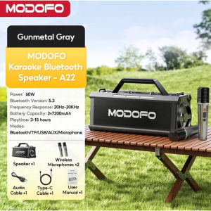 MODOFO Bluetooth Karaoke Speaker with Dual Wireless Microphones 2000mAh BatteryDSP Noise Reduction