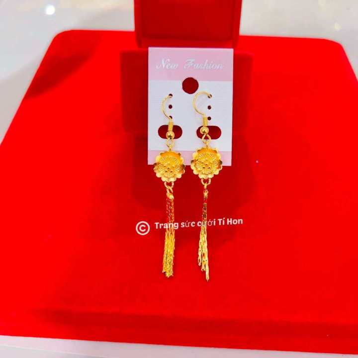 Bông tai cưới cô dâu mạ vàng 24k kiểu hoa dài