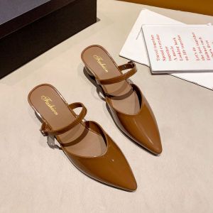 Free Shipping WomenS Wedge-Heeled Pointed-Toe Sandals Commuter Half-Slipper Style 2026 Spring/Summer New Korean-Style Buckle Flats