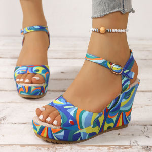 Large Size Colorful Thick-Soled Sandals Spring/Summer New Fashion Buckle Strap Wedge Heel WomenS Casual Sandals