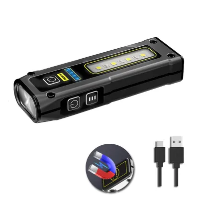 Mini LED dual light source flashlight TYPE-C fast charging multifunctional magnet work outdoor camping emergency flashlight
