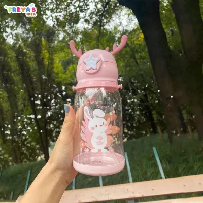 FR-C406 Botol Air Minum Anak Sedotan 610ml Model Tanduk Rusa Lucu / Botol Minum Anak BPA FREE Food