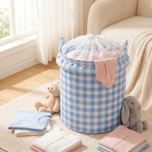 SIMPL Large Capacity Ruffled Edge Laundry Basket Dust-proof Folding Dirty Clothes Storage Basket Multi-functional with Handle Clothes Storage Organizer for Living Room