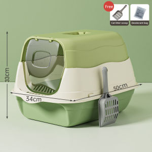 Big Large Cat Litter Box With Cover Scoop Fully Enclosed Cat Toilet Splash Proof Cat Potty Poop Tray
