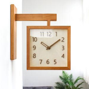 Three-dimensional letter Double Sided Clock Solid Wood Wall Clock Silent Clock Living Room Household Simple Modern Ja