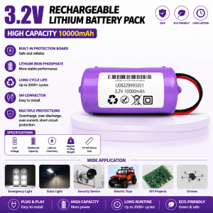 3.2V LiFePO4 Battery with BMS Protection Board10000‑40000mAh Grade A Original Cell for Solar Light Emergency Lamp