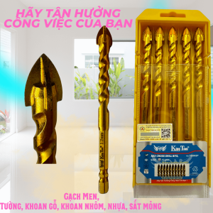 Mũi Khoan Đa Năng chữ thập (4 Cạnh) Size 12 li KingTom -(Hộp 5 Mũi) - KhoanTường Kính Gạch Men GraniteGỗ SắtNhômĐồng