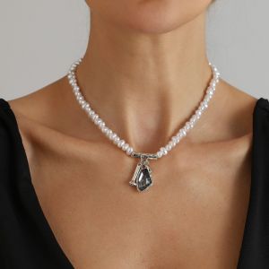 LIGHTER Mitation Pearl Rhinestone Necklace Irregular Dark Grey Women Jewelry Sweet Bohemian Style Earrings Bracelet Women