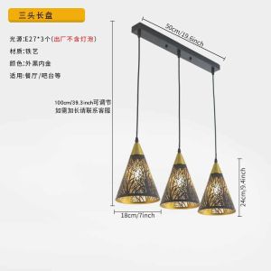 SXH Vintage Restaurant Pendant Light Three-Head Iron Art Pendant Light Creative Carving Black Gold Branch Bar Table Cafe Pendant Light Single Head