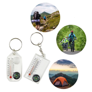 Multifunctional Handheld Mountain Climbing Thermometer Mini Compasses Keyring Clip Keychain for Outdoor Hiking Camping