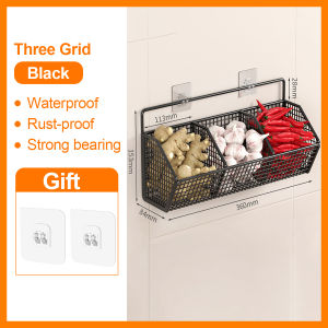 FYBEE Wall Mounted Kitchen Racks Punch-Free Large Capacity Spice Storage Holder Organizer Seasoning Rack Kitchen Organizer Hanging Rack Vegetable Fruit Spice Racks Kitchen Space Save