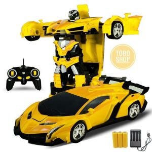 Rc transform / mobil remot jadi robot baterai cas / transformer - Kuning + Charger