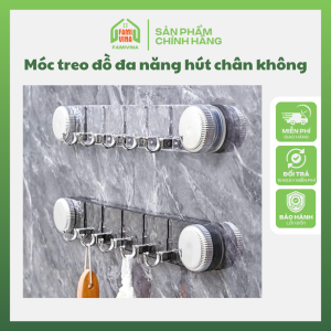 Móc dán treo đồ Hút chân không nhà tắm nhà - Móc treo chịu lực 5 mấu thiết kế trong suốt không cần khoan đục