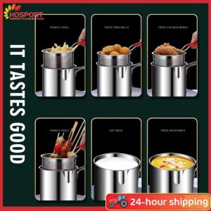 【HOSPORT】Tempura Fryer Pan with Strainer Stainless Steel Tempura Small Deep Frying Pan Deep Fryer Pot Chicken Fried Cooking Tools