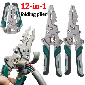 12-in-1 Folding Wire Stripper Electrician Hand Tool / for Cutting Crimping Screwdriver / Multifunctional Wire Cutter / Heavy Duty Foldable Pliers