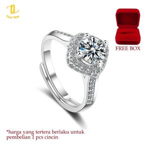 Cincin Moissanite Square Elegan TINO Adjustable dengan Permata Zirconia - Silver Bahan White Gold Mix Platinum Size Dapat Disesuaikan + FREE BOX