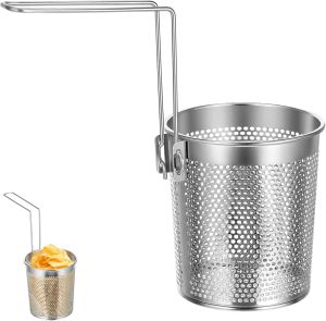 YARNOW Stainless Steel Deep Fry Basket Round Wire Mesh French Chip Frying Serving Food Presentation TablewareSmall