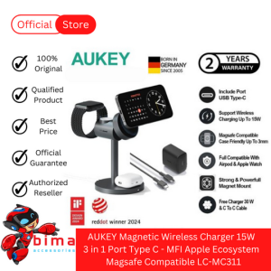 AUKEY Magnetic Wireless Charger 15W 3in1 Port Type C MFI Apple Ecosystem Universal Magsafe Charging Compatible LC MC 311