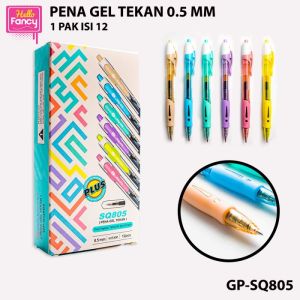 Pulpen Gel Tekan Warna | Gel Pen Click Colour SQ  0.5mm SQ805 (1Pck)