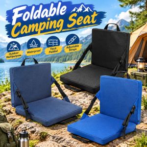 BUUXIAA Thick Padded Foldable Camping Seat Oxford Fabric Waterproof Portable Outdoor Chair Comfortable Adjustable Straps Folding Cushion Multipurpose