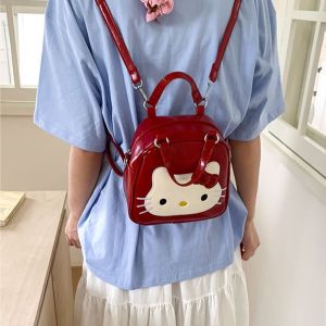 PUREGLOW การ์ตูน กระเป๋าเป้คิตตี้ หนัง PU คาวาอี้ กระเป๋าแมว KT แฟชั่น ภาษาเกาหลี กระเป๋าสะพายไหล่ การเดินทาง