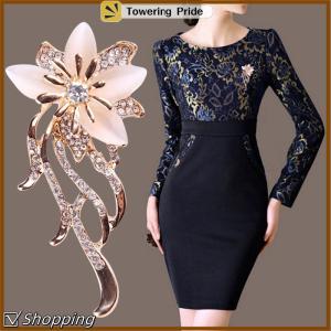 [Towering Pride] Opal Flower Brooch Rhinestone Brooch Pin Wedding Party Women Jewelry