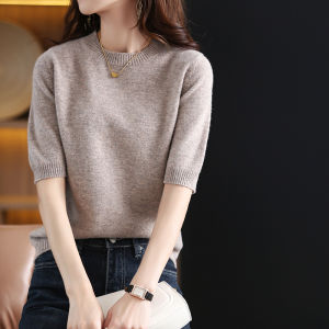 Hot Sale 100% Wool Cashmere Womens Sweaters And Pullovers Autumn Female O-Neck Clothing Short SLeeve Soft Jumper Tops Spring2026
