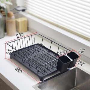 Kitchen Dish Drying Rack with Drain Board Bowl & Plate Organizer Sink Countertop Storage Rack Spoon & Cutlery Draining