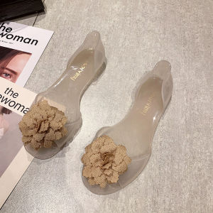 Free Shipping WomenS Transparent Plastic Anti-Slip Sandals New Spring/Summer Styles Fish-Mouth Design Flat Soles Fashionable Korean Style Jelly Shoes