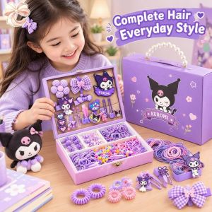 Girls Hair Accessories Set Kuromi My Melody Cute Hair Ties Clips Child Safe Gift Box For Girls Birthday Christmas Party Use