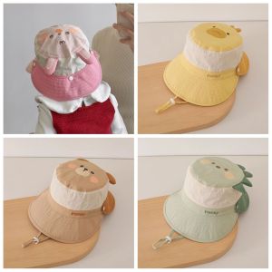 SI958 Detachable Cartoon Animal Bucket Hat Quick-dry Letter Embroidery Childrens Fisherman Hat Comfortable Shading Hat Summer Kid Sunhat Kid