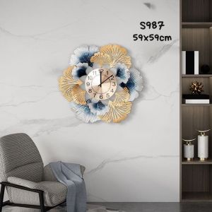 Walldecor Berkah Satu Set Isi 3 Hiasan Jam Dinding Besi Daun Bunga Emas Leaf Gingko Dekorasi Gantung