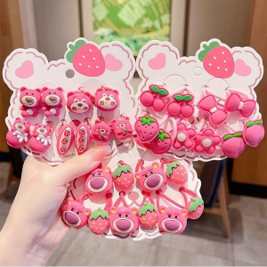 10 pcs/set cartoon strawberry bear hair rope girls high elastic head rope ponytail scrunchie