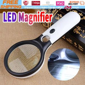 【Local Warehouse】Handheld Illuminated Magnifier 3X 45X Microscope Magnifying Glass with 3 LED Light Aid Reading Loupe for Seniors Jewelry Repair LED-Light-Magnifier