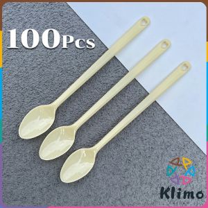 Klimo Disposable Plastic Spoon Colored Long Teaspoon for Dessert Milk Tea Sorbet 100pcs