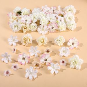 BETTERFORM 50Pcs DIY Faux Flower Heads Multicolor Silk Artificial Flowers Heads Fake Peony Daisy Rose Flowers Home Decoration