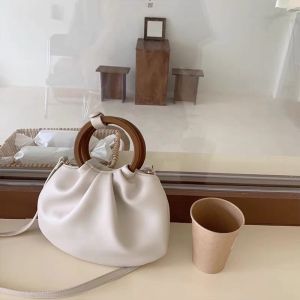2026 FASHION TREND ruffled square cloud tote bag with wooden handle