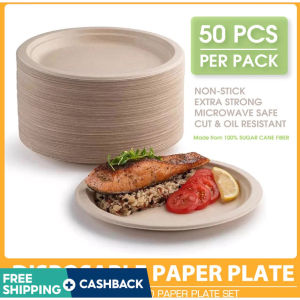 50pcs Disposable Plate 9 10inch Extra Strong Extra Thick Microwave Safe Paper Plate Cut Oil Resistant