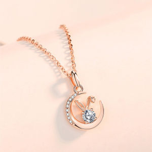 Her Lab Jewelry | Korean trendy ladies pendant necklace anti-fading cute zodiac rabbit necklace high-end wedding party diamond pendant bestie sterling silver necklace two colors optional