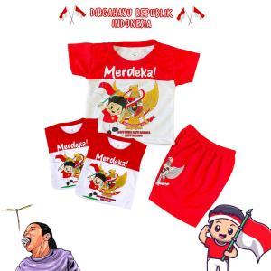setelan merah putih anak 17 agustusan 2024 bahan kaos usia 03 bulan sampai 5 tahun