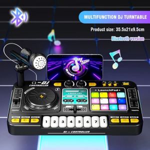 Kid DJ Mixer with Microphone Electronic Piano Keyboard Bluetooth DJ Turntable Controller Musical Instrument Kid Birthday Gift