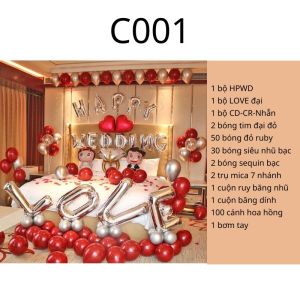 [ TẶNG BƠM VÀ KEO DÁN] Sét Bóng Happy Wedding Trang Trí Phòng Cưới HOT[ Tặng 100 Cánh Hoa]-Sét Bóng Trang Trí