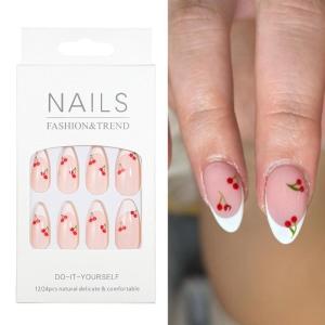Stylish French Style Artificial Nail Short Press on Nail With Designs Almond Valentines Day False Nail for Women