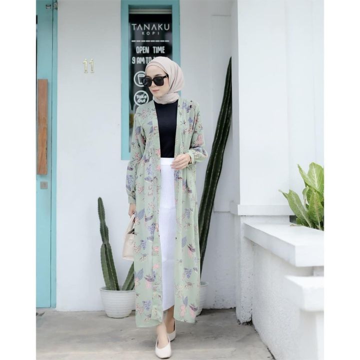 cardigan wanita panjang ootd hijab korean style Zea Long Cardi