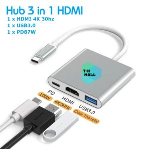 Bộ Hub Chuyển Đổi Type C 3 trong 1 USB 3.0 Xuất Màn Hình HDMI 4K Cổng LAN 3.5mm Đọc Thẻ Nhớ laptop điện thoại android