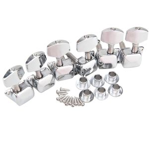 6pcs Guitar Machine Heads 3L3R Chrome Semiclosed Tuning Pegs for Acoustic Guitar-Black/Silver
