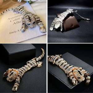 Tiger Shaped Brooch Pins Clothes for Women Wedding Rhinestone Metal Badges Party Garment Accessories Gift