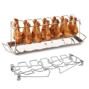ZYJC Non-Stick Stainless Steel Grilling Basket for Cooking BBQ Rib Mesh Clip Grill Holder BBQ Shelf Barbecue Accessories Chicken Wing Leg Rack