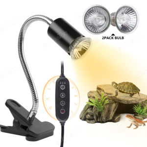 Turtle Basking Light (Cycle Timer) Tortoise Lamp UVA UVB Heat Bulbs -2 Pack 50W 360°Rotatable Turtle UVA/UVB Basking Heat Light Bulb for Lizard Beared DragonTurtles ect Basking back light