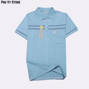 Áo thun nam trung niên có cổ vải co giãn có viền sọc nhỏ thanh lịch đậm chất quý ông